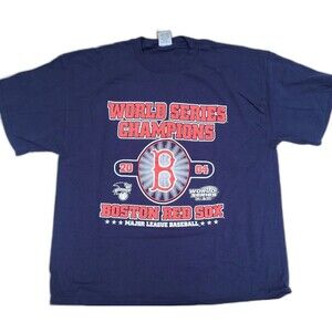 Vtg Boston Red Sox T-Shirt 2004 World Series Champions 2 sided Roster